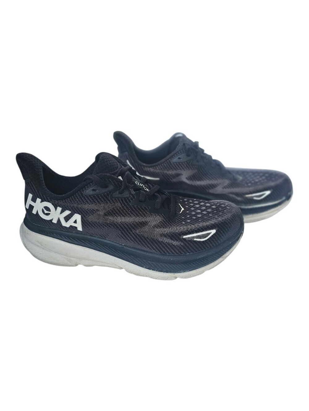 HOKA One One Clifton 9 Women's Black White Running Shoes Size 8.5 B Sneakers